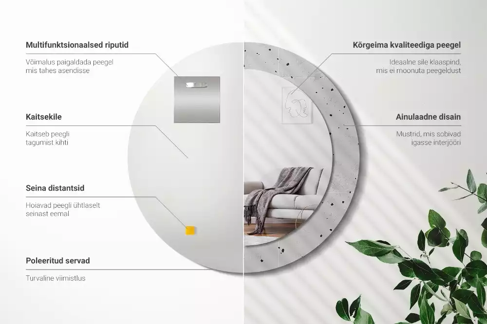 Espejo redondo estampado Textura de hormigón