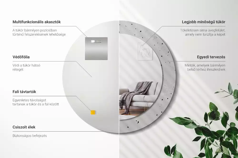 Espejo redondo estampado Textura de hormigón