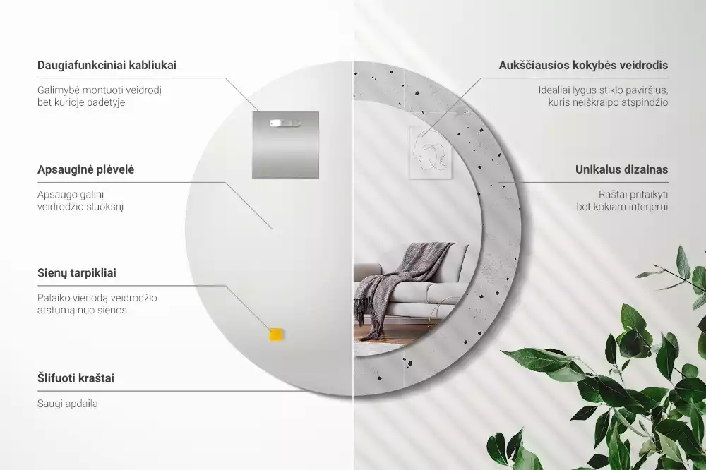 Espejo redondo estampado Textura de hormigón