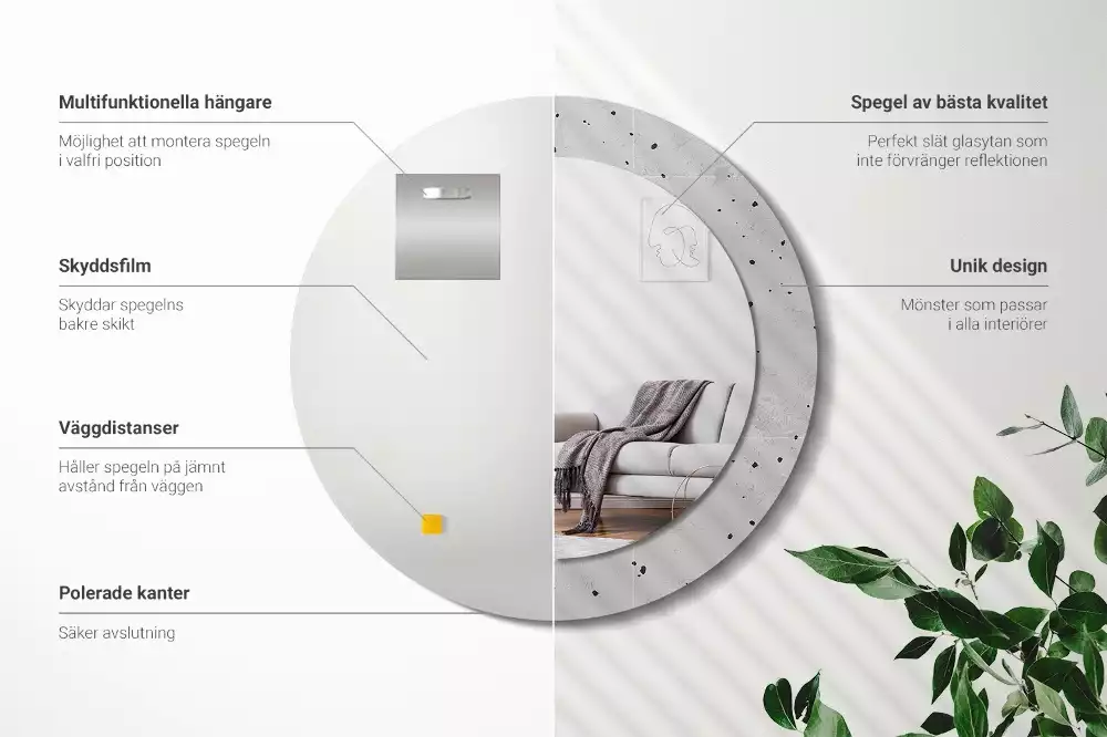 Espejo redondo estampado Textura de hormigón