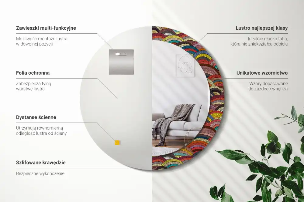 Espejo redondo estampado Ornamento