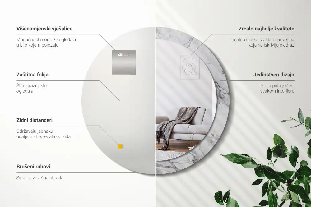 Espejo redondo impreso mármol blanco