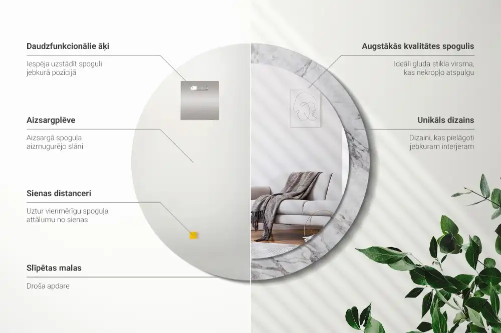 Espejo redondo impreso mármol blanco