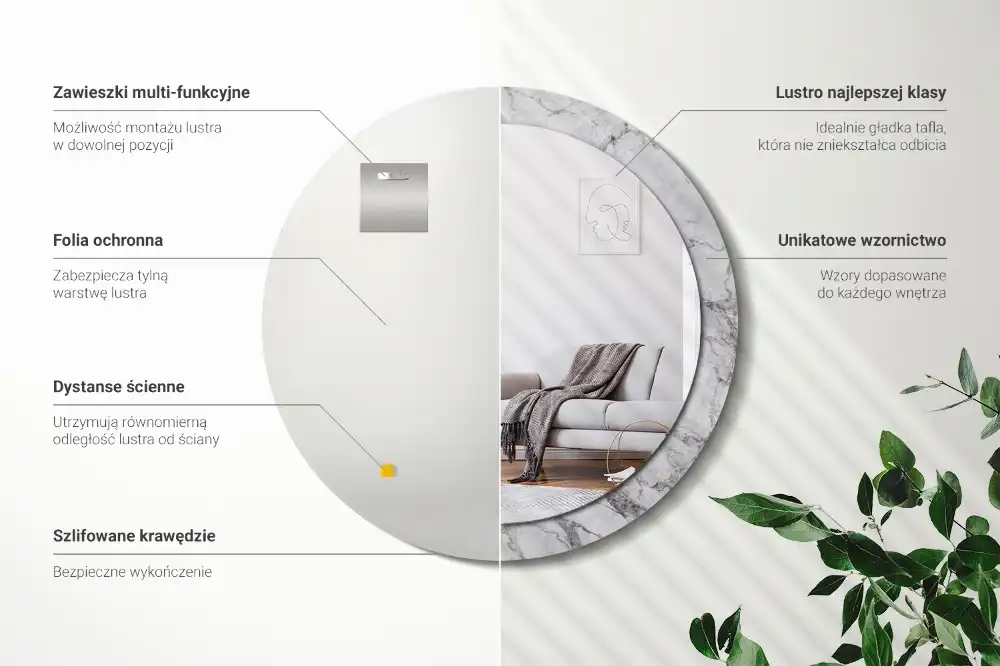 Espejo redondo impreso mármol blanco