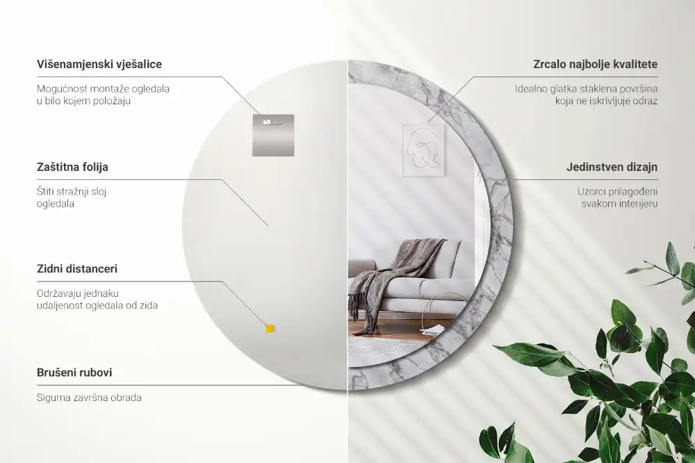 Espejo redondo impreso mármol blanco