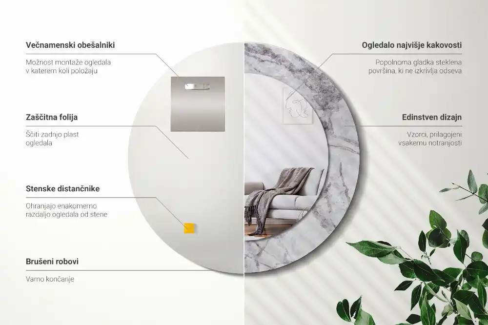 Espejo redondo impreso mármol blanco