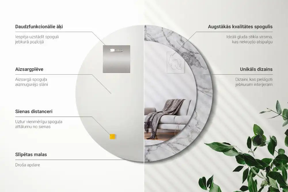 Espejo redondo impreso mármol blanco