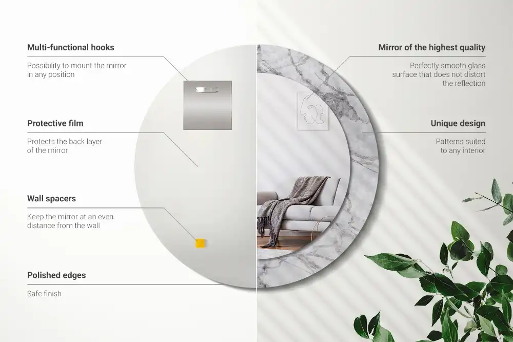 Espejo redondo impreso mármol blanco