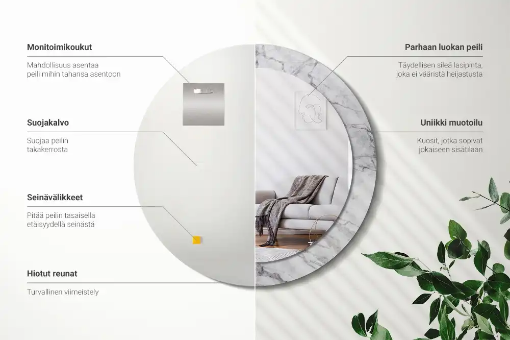 Espejo redondo impreso mármol blanco