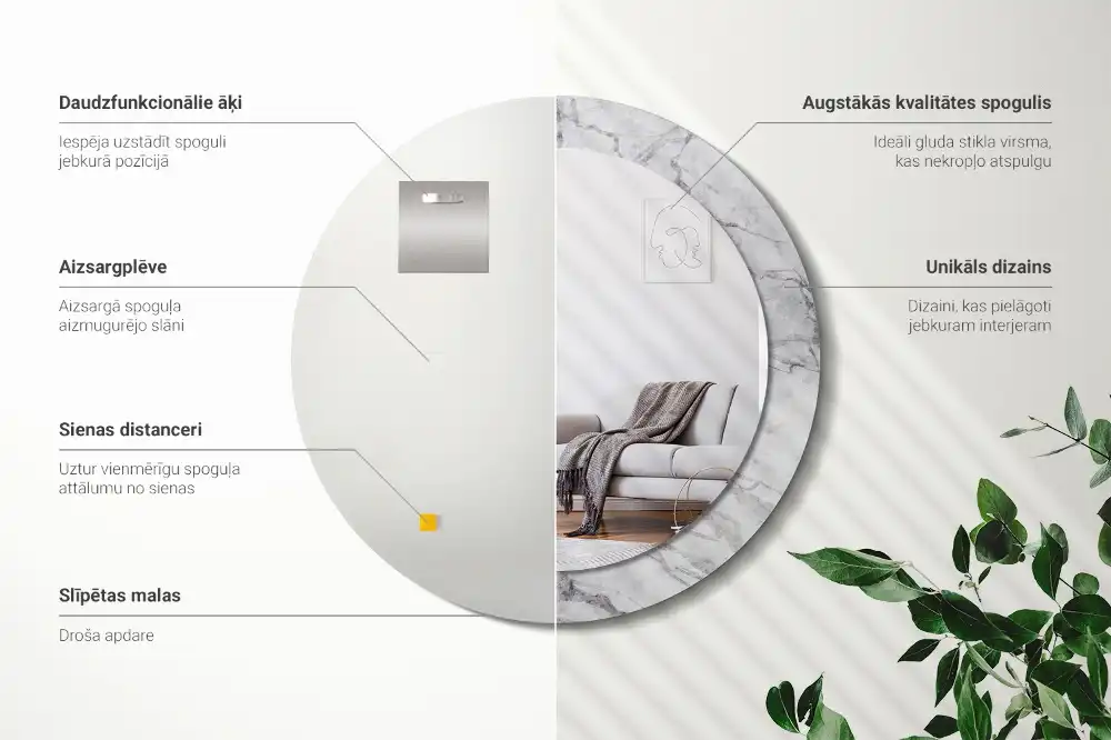 Espejo redondo impreso mármol blanco