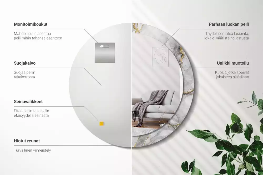 Espejo redondo con decoración Patrón de mármol