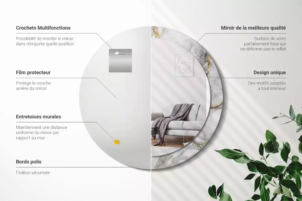 Espejo redondo con decoración Patrón de mármol