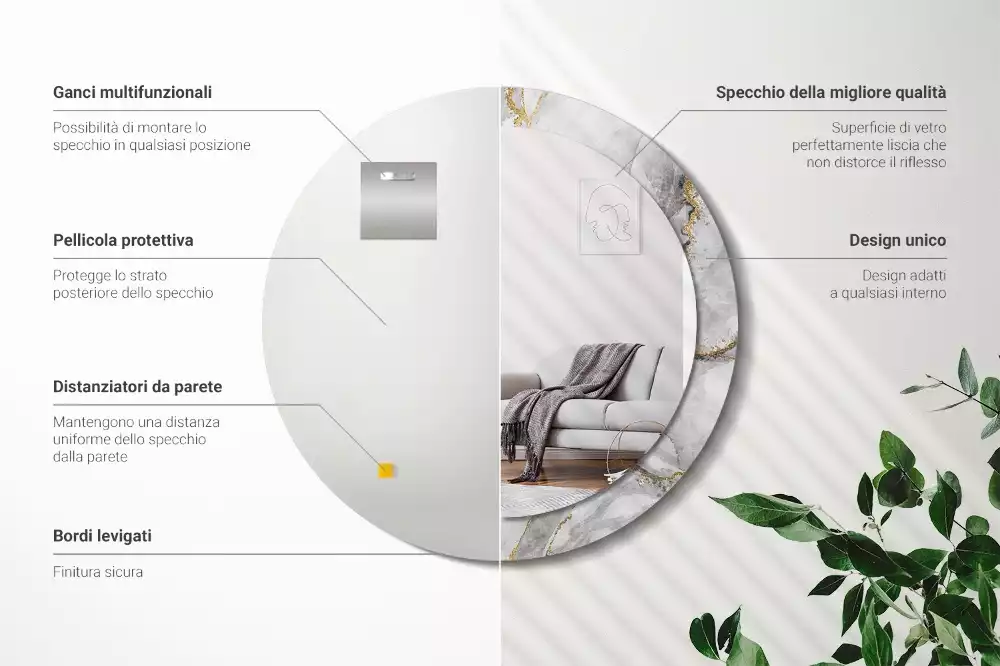 Espejo redondo con decoración Patrón de mármol