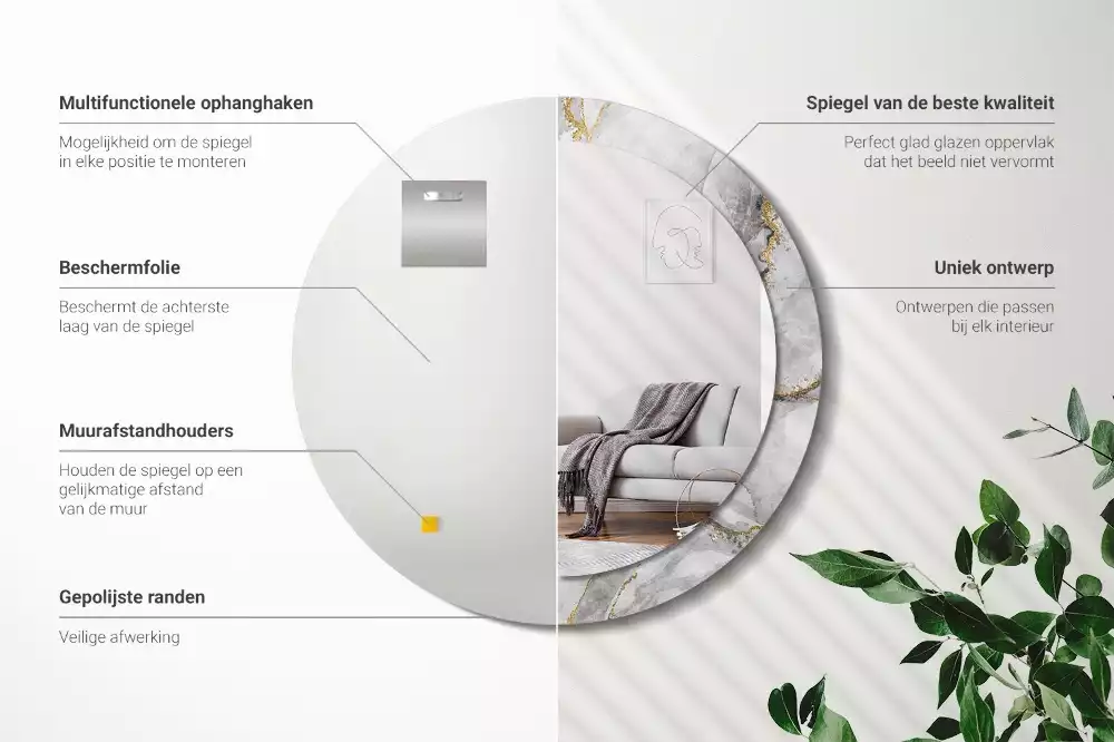 Espejo redondo con decoración Patrón de mármol