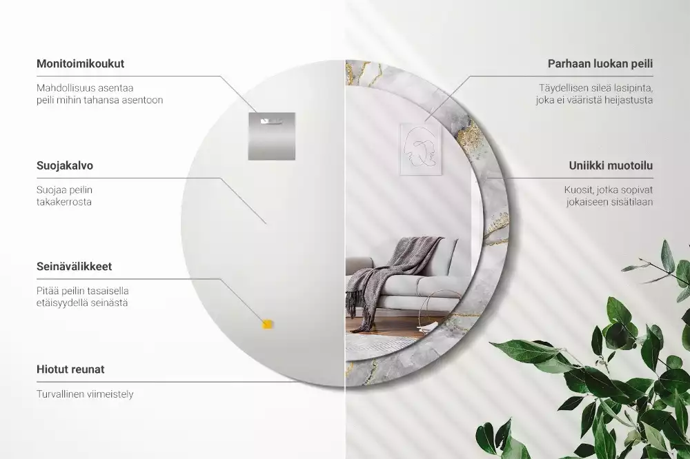 Espejo redondo con decoración Patrón de mármol