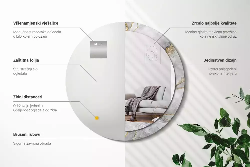 Espejo redondo con decoración Patrón de mármol