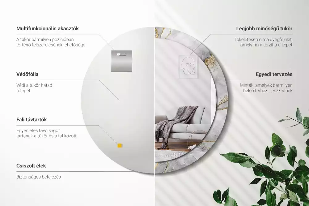 Espejo redondo con decoración Patrón de mármol