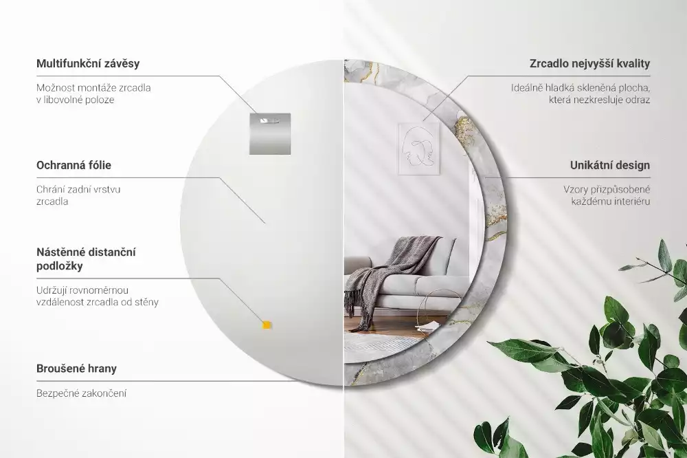 Espejo redondo con decoración Patrón de mármol