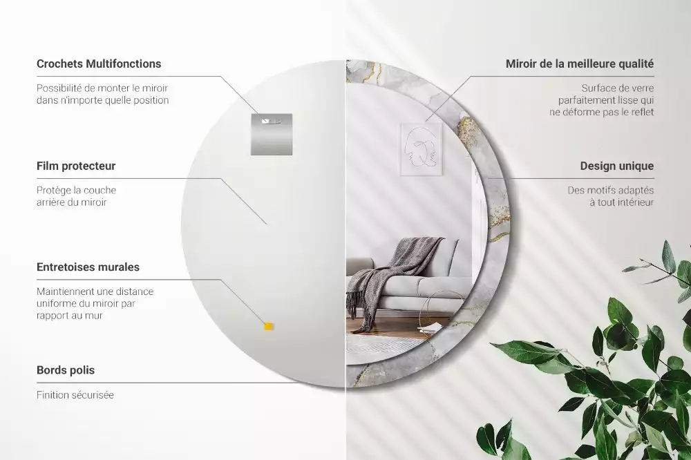 Espejo redondo con decoración Patrón de mármol