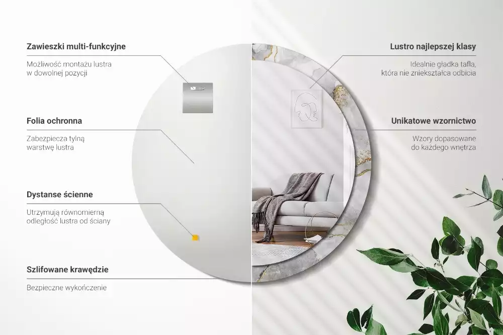 Espejo redondo con decoración Patrón de mármol