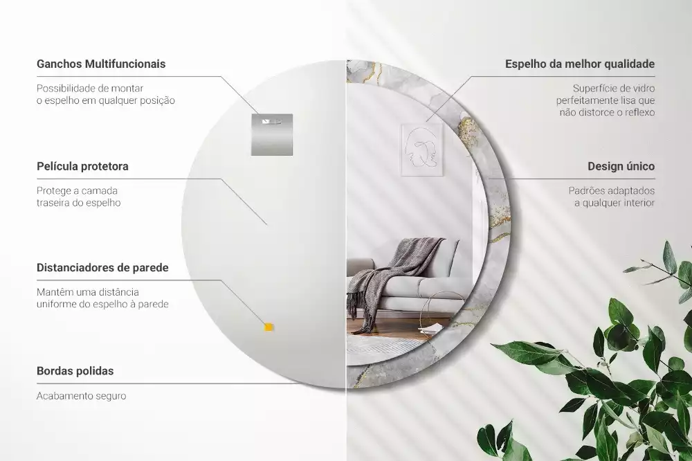 Espejo redondo con decoración Patrón de mármol