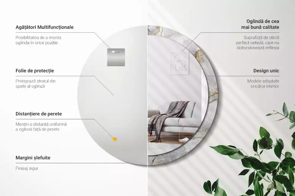 Espejo redondo con decoración Patrón de mármol