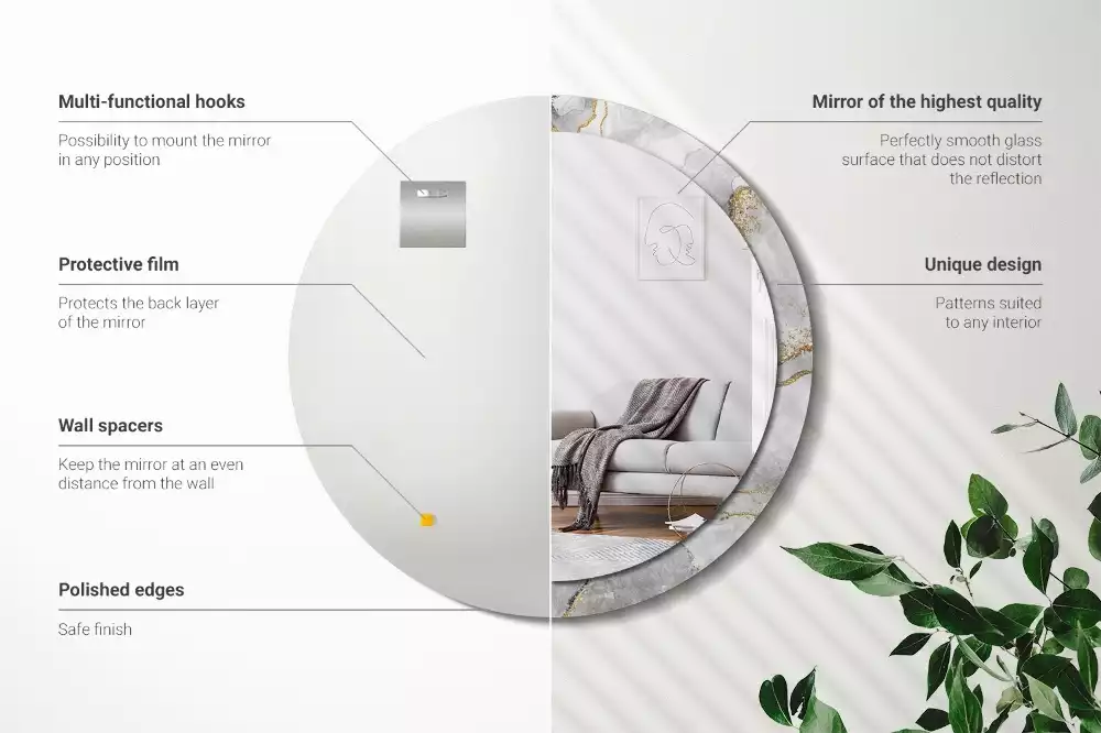 Espejo redondo con decoración Patrón de mármol