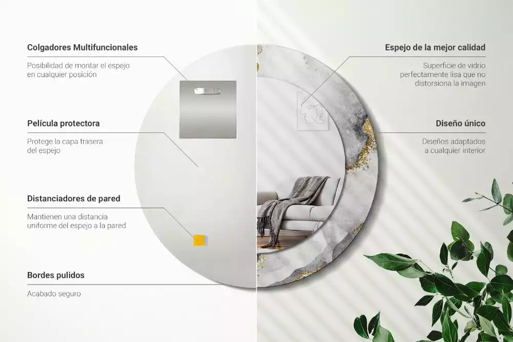 Espejo redondo con decoración Patrón de mármol