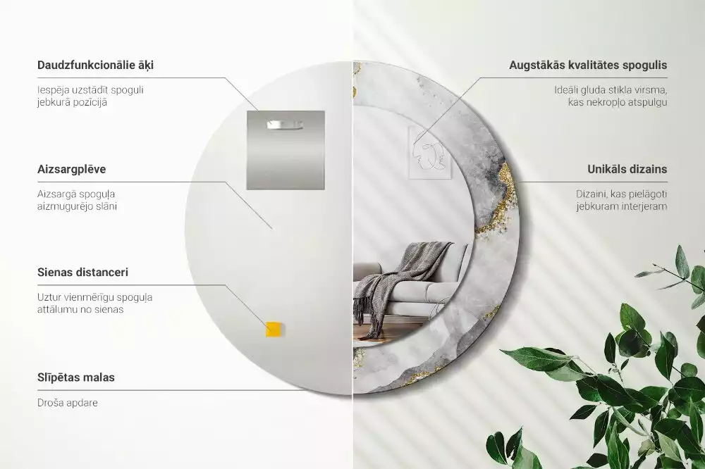 Espejo redondo con decoración Patrón de mármol