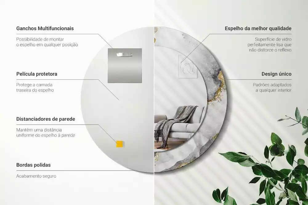 Espejo redondo con decoración Patrón de mármol