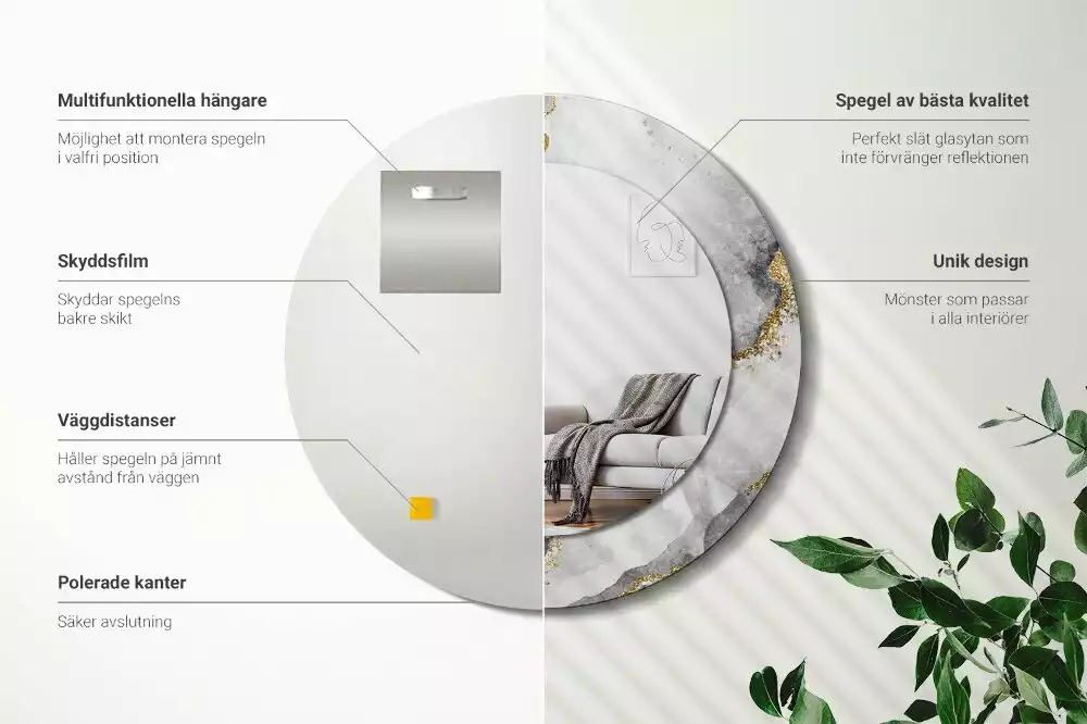 Espejo redondo con decoración Patrón de mármol