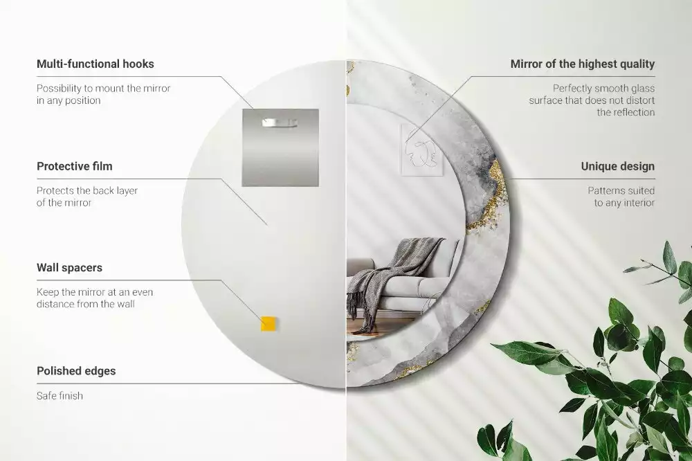 Espejo redondo con decoración Patrón de mármol