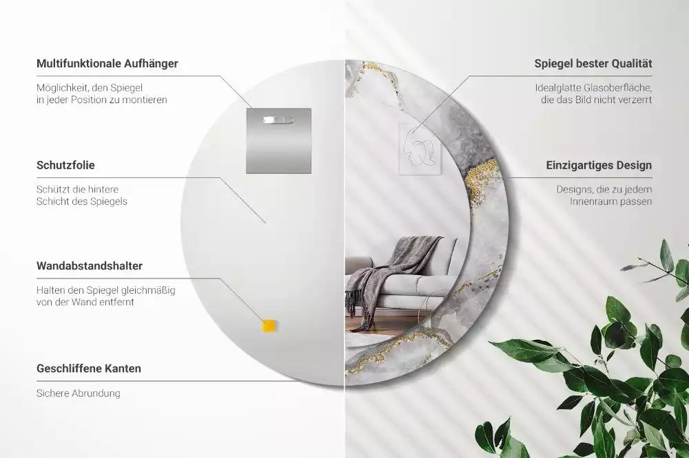 Espejo redondo con decoración Patrón de mármol