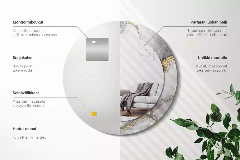 Espejo redondo con decoración Patrón de mármol