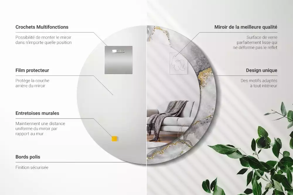 Espejo redondo con decoración Patrón de mármol