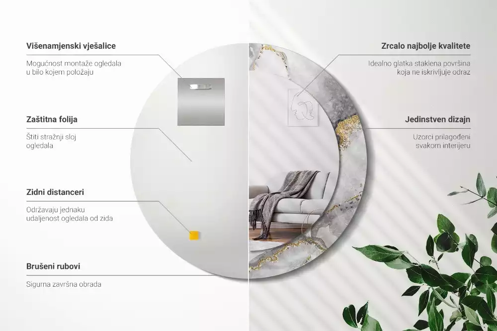 Espejo redondo con decoración Patrón de mármol