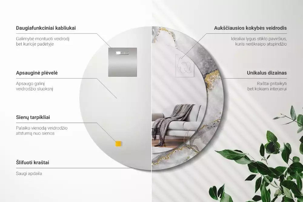 Espejo redondo con decoración Patrón de mármol