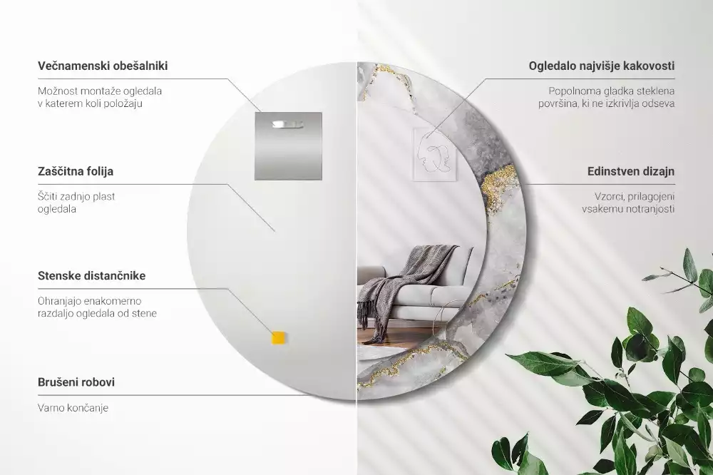 Espejo redondo con decoración Patrón de mármol