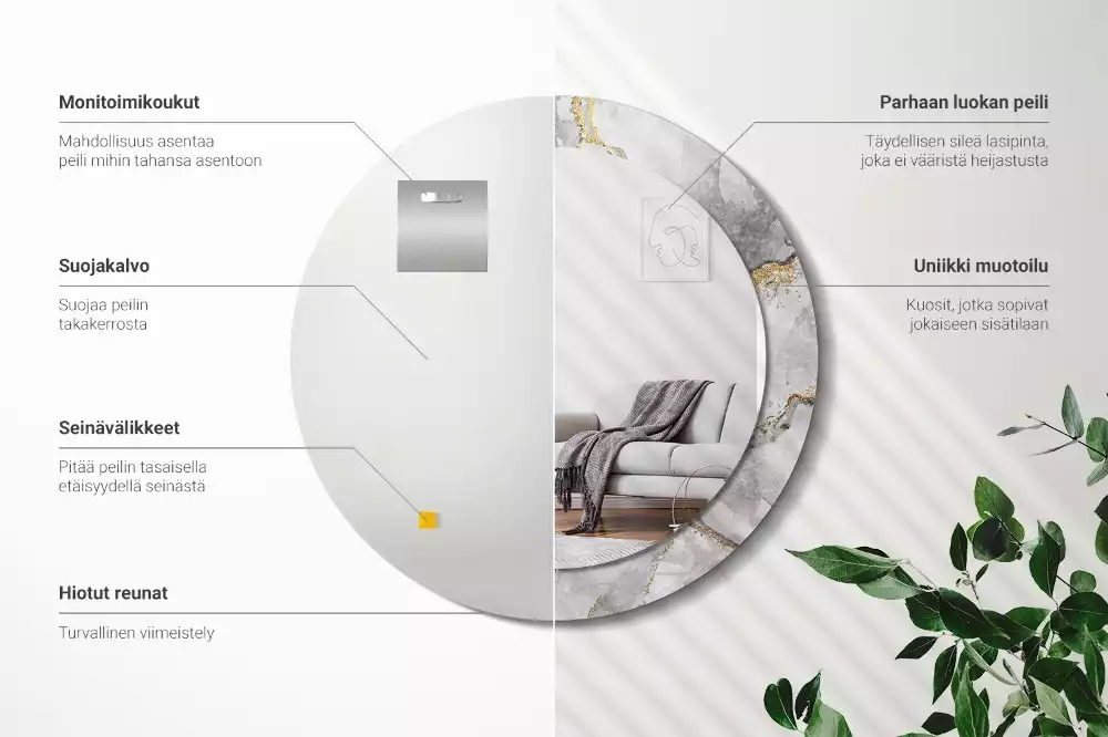 Espejo redondo con decoración Patrón de mármol