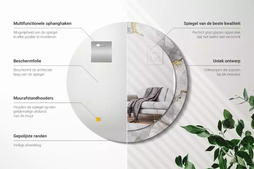 Espejo redondo con decoración Patrón de mármol