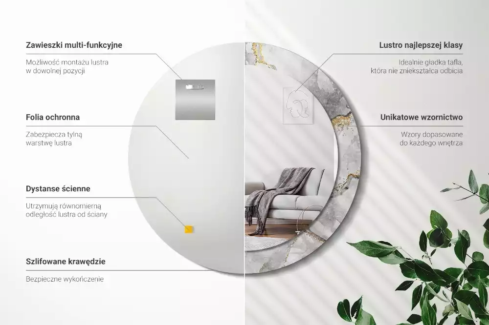 Espejo redondo con decoración Patrón de mármol