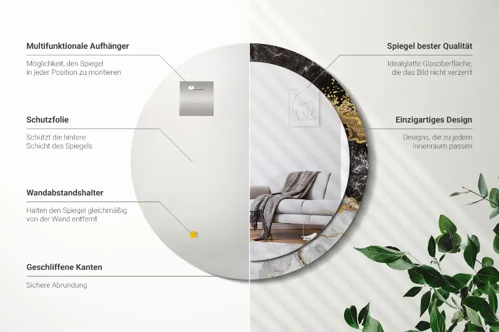 Espejo redondo con decoración Loft de mármol