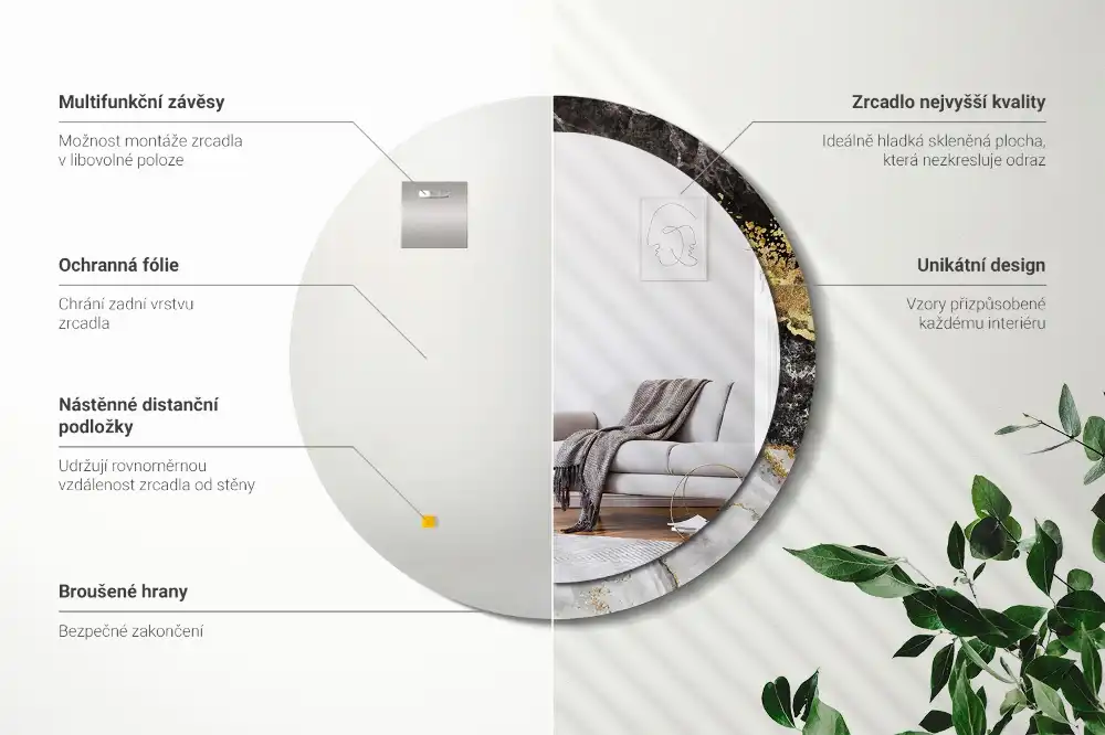 Espejo redondo con decoración Loft de mármol