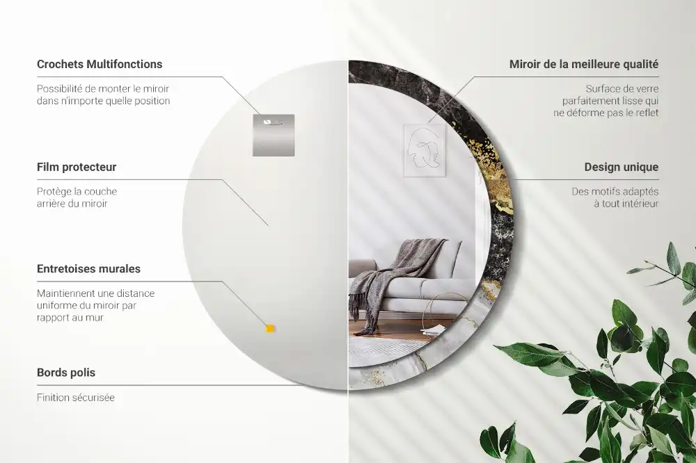 Espejo redondo con decoración Loft de mármol