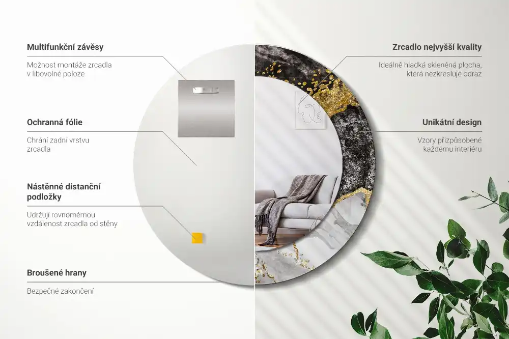 Espejo redondo con decoración Loft de mármol