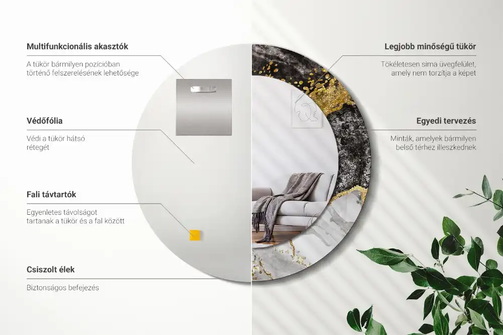 Espejo redondo con decoración Loft de mármol