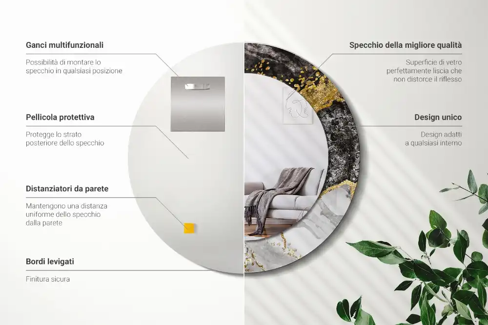 Espejo redondo con decoración Loft de mármol