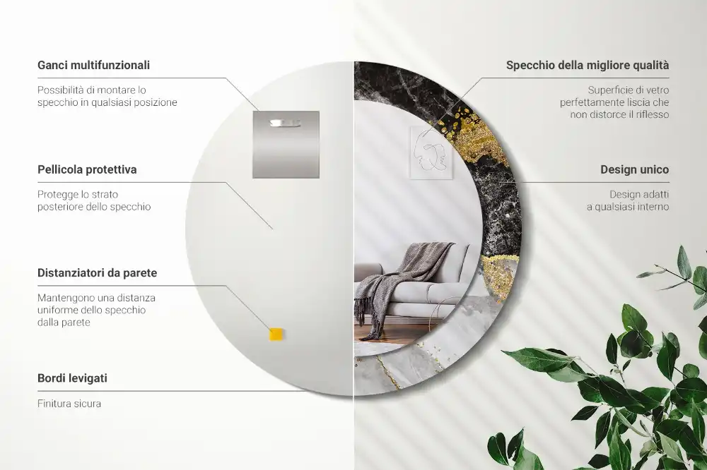 Espejo redondo con decoración Loft de mármol