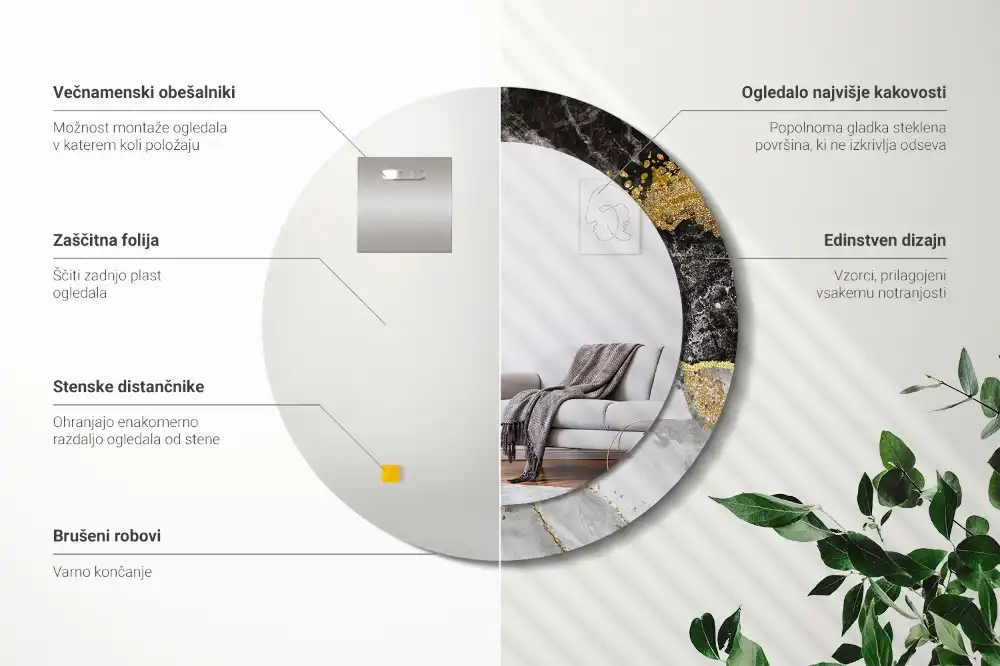 Espejo redondo con decoración Loft de mármol