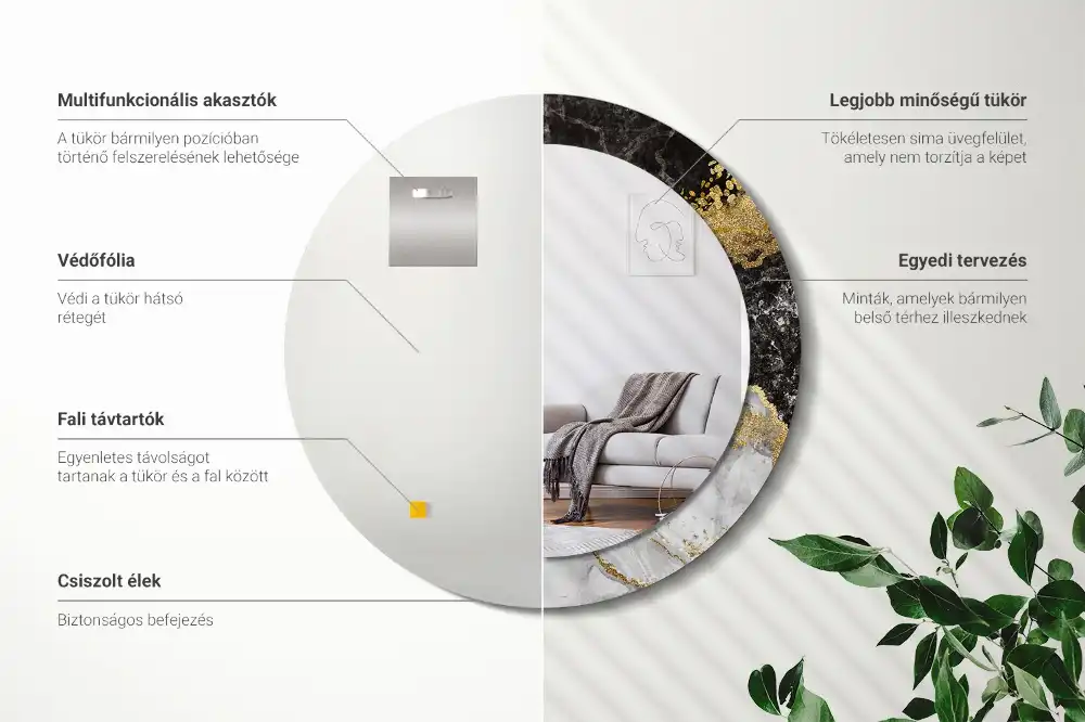 Espejo redondo con decoración Loft de mármol